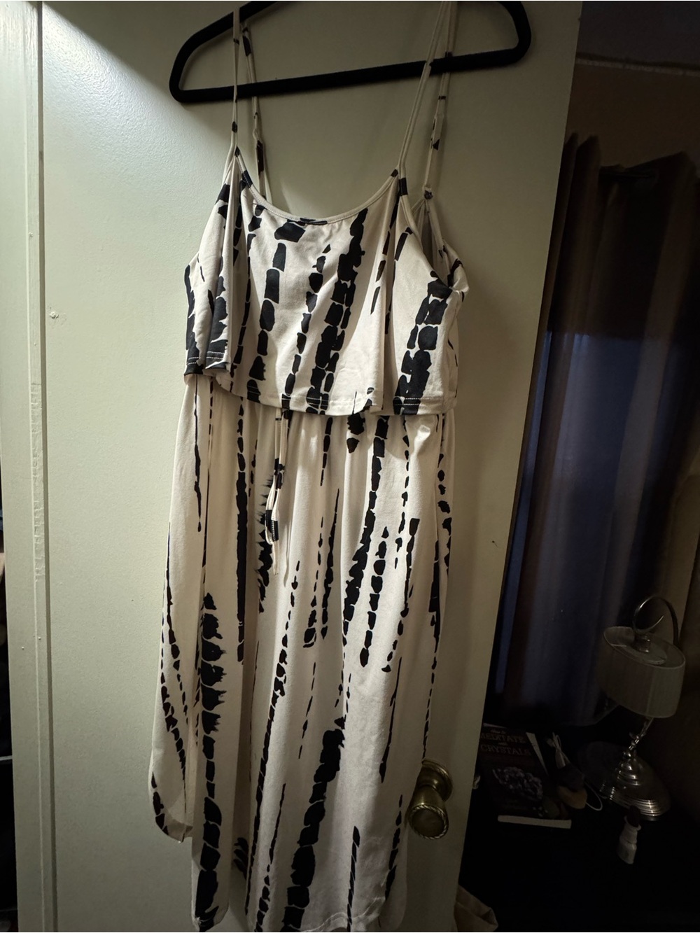 Spaghetti Strap Dress with Black Abstract Print